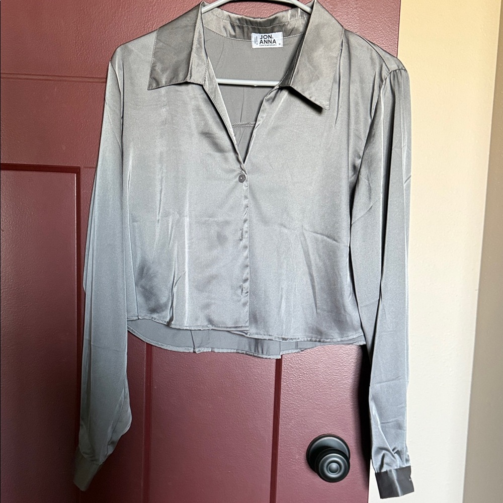 Ina Elegant Gray Satin Blouse